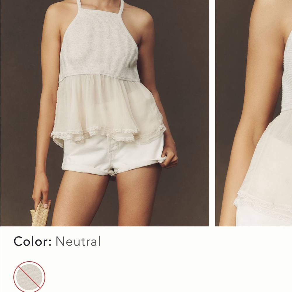 Anthropologie Neutral Lace-Trim Halter Peplum Camisole